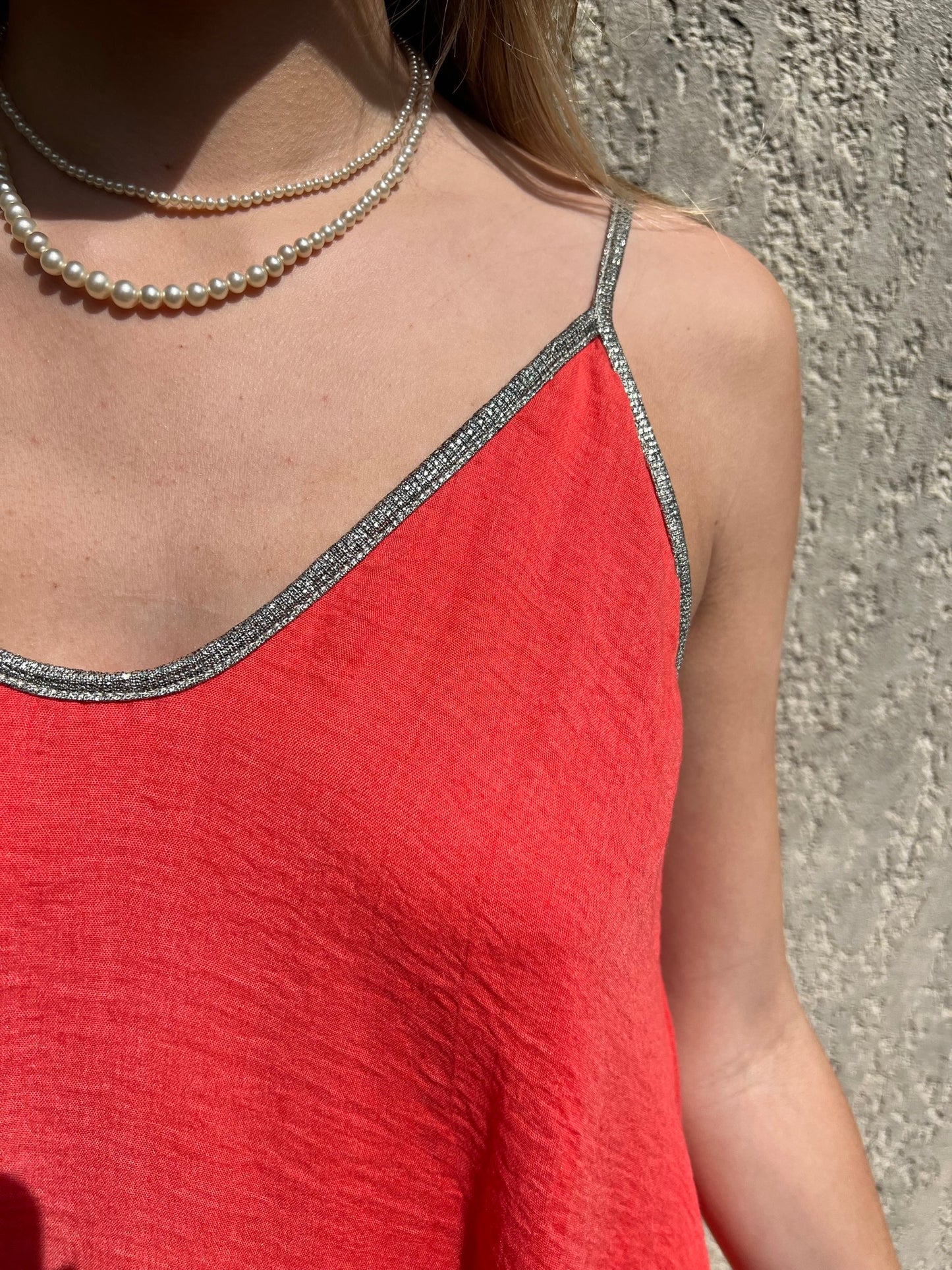 Robe longue à bretelles corail