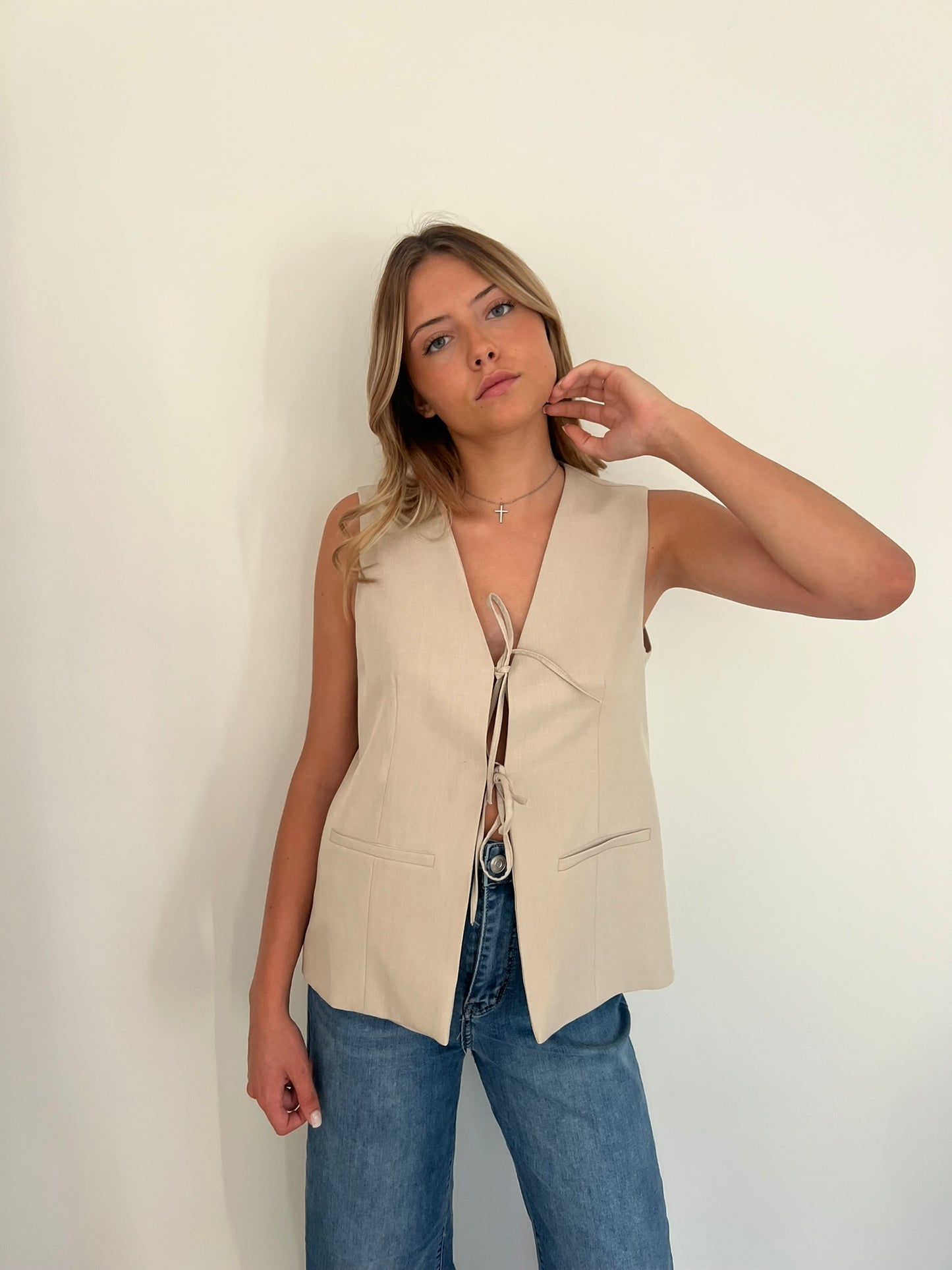 Gilet sans manches beige
