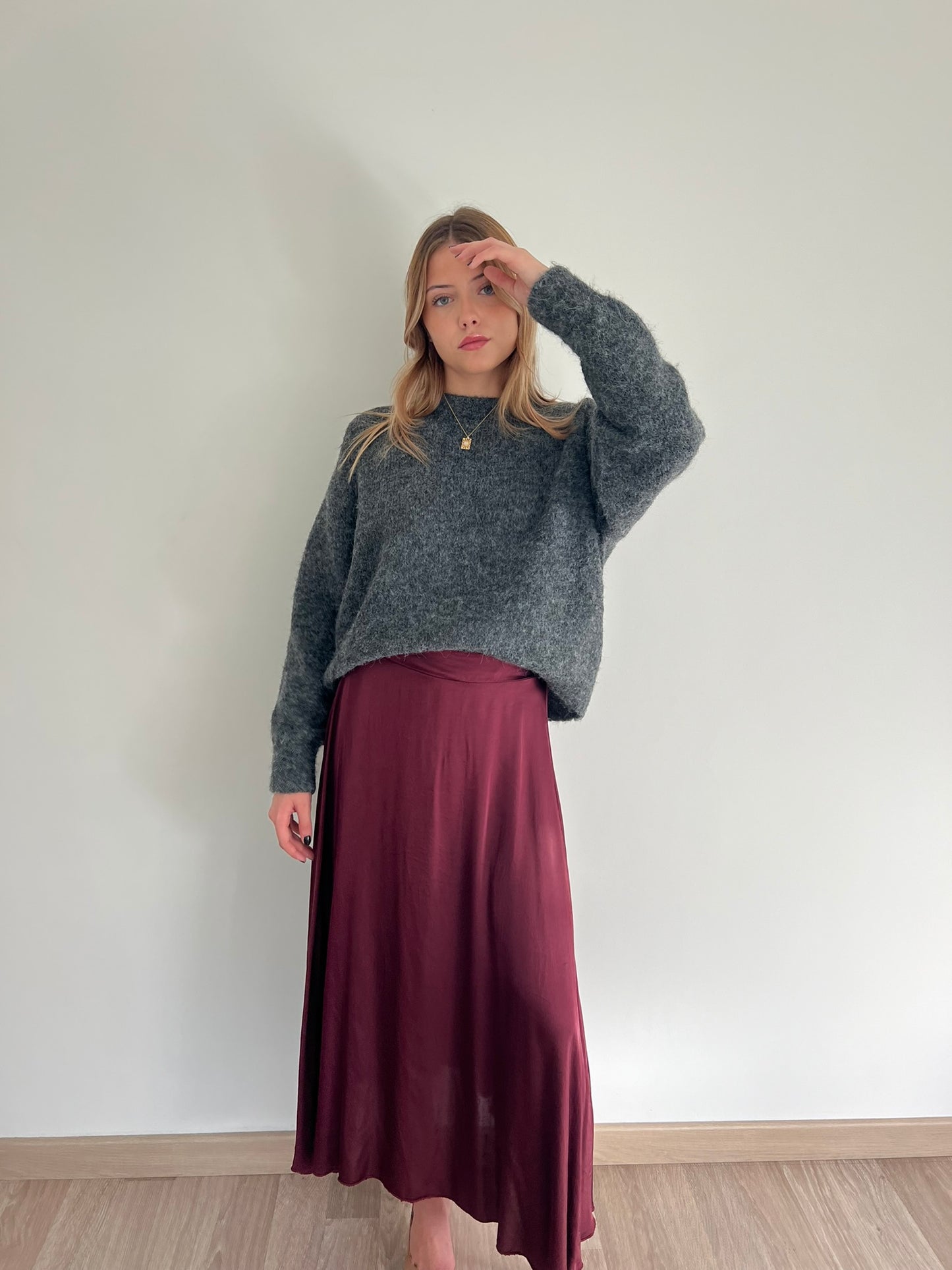 Jupe satinée bordeaux