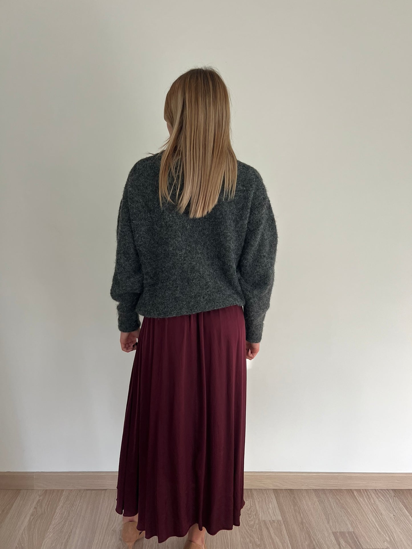 Jupe satinée bordeaux